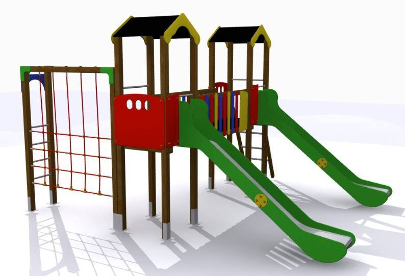 Parque infantil Guadiana con 2 torres, 2 toboganes y juego de trepa