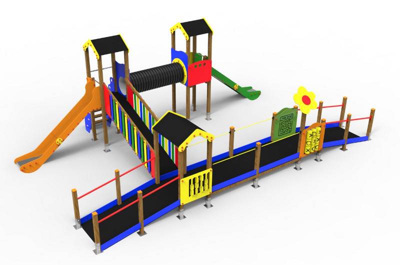 Parque infantil inclusivo con toboganes y juegos adaptados. Conjunto  Dulcinea