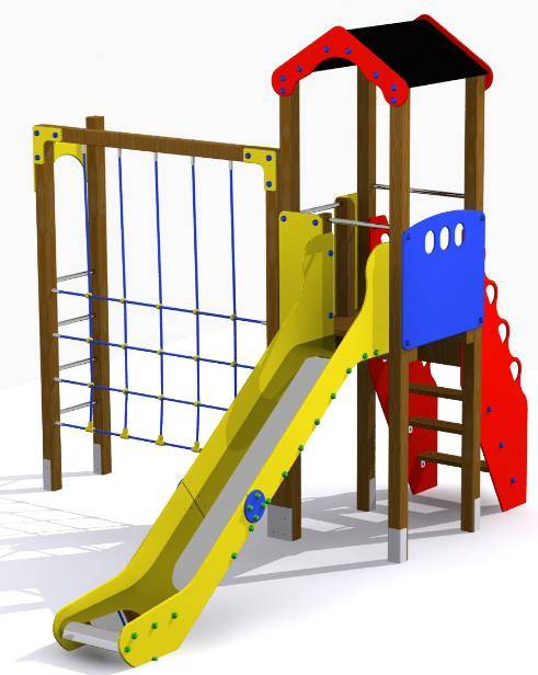 Torre con juego de trepa y tobogán para parques infantiles. Conjunto Júcar